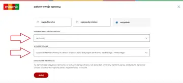 Formularz mBanku do załatwiania spraw. Wybierz "rachunki", a następnie "wypowiedzenie umowy" by dowiedzieć się, jak zamknąć konto w mbanku.